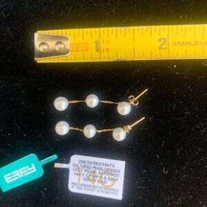14K Yellow Gold & Pearl Triple Drop Earrings By Effy